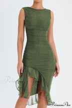 Mesh Ruffle Stylish Sleeveless Midi Dress image 7