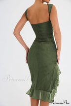 Mesh Ruffle Stylish Sleeveless Midi Dress image 12