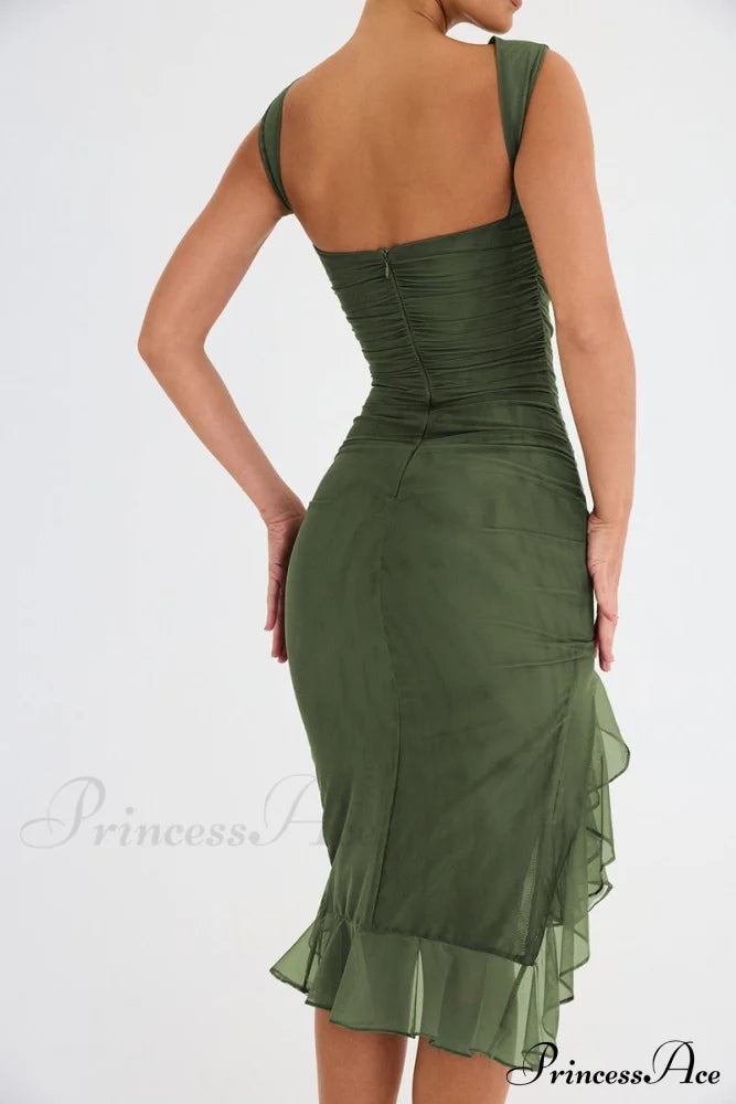 Mesh Ruffle Stylish Sleeveless Midi Dress image 12