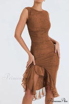Mesh Ruffle Stylish Sleeveless Midi Dress image 20