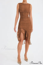 Mesh Ruffle Stylish Sleeveless Midi Dress image 23