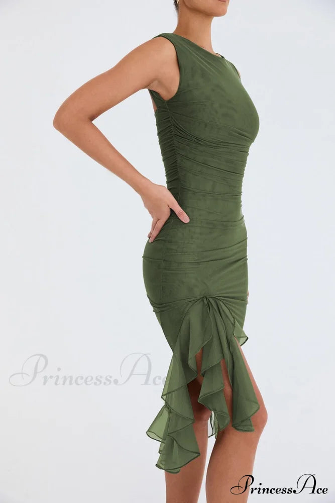 Mesh Ruffle Stylish Sleeveless Midi Dress image 11