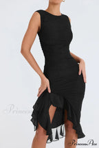 Mesh Ruffle Stylish Sleeveless Midi Dress image 14