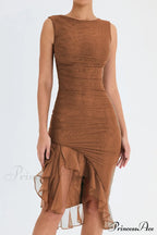Mesh Ruffle Stylish Sleeveless Midi Dress image 19
