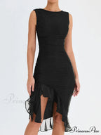 Mesh Ruffle Stylish Sleeveless Midi Dress image 1