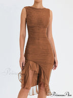 Mesh Ruffle Stylish Sleeveless Midi Dress image 3