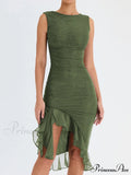 Mesh Ruffle Stylish Sleeveless Midi Dress image 2