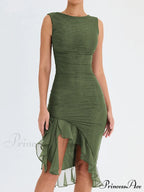 Mesh Ruffle Stylish Sleeveless Midi Dress image 2