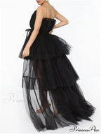 Mesh Sheer Elegant Women Formal Ball Gown  Strapless Off Shoulder High Waist Asymmetrical Hem Tulle image 4