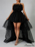 Mesh Sheer Elegant Women Formal Ball Gown  Strapless Off Shoulder High Waist Asymmetrical Hem Tulle image 7