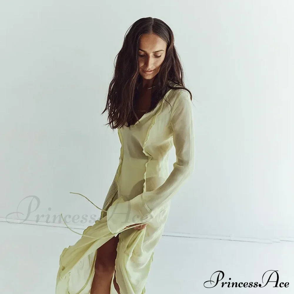 Mesh Transparent Flare Sleeve Cover-Ups Maxi Dress image 4