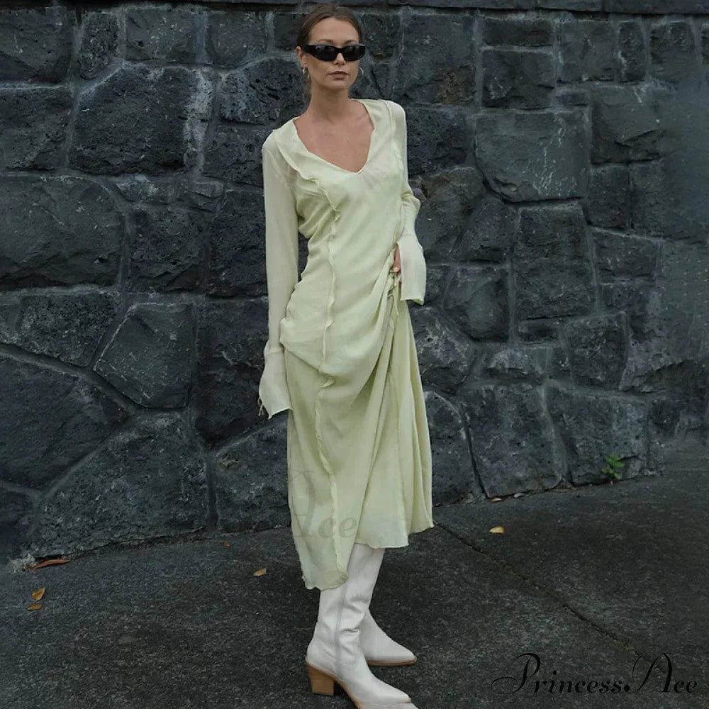 Mesh Transparent Flare Sleeve Cover-Ups Maxi Dress image 1
