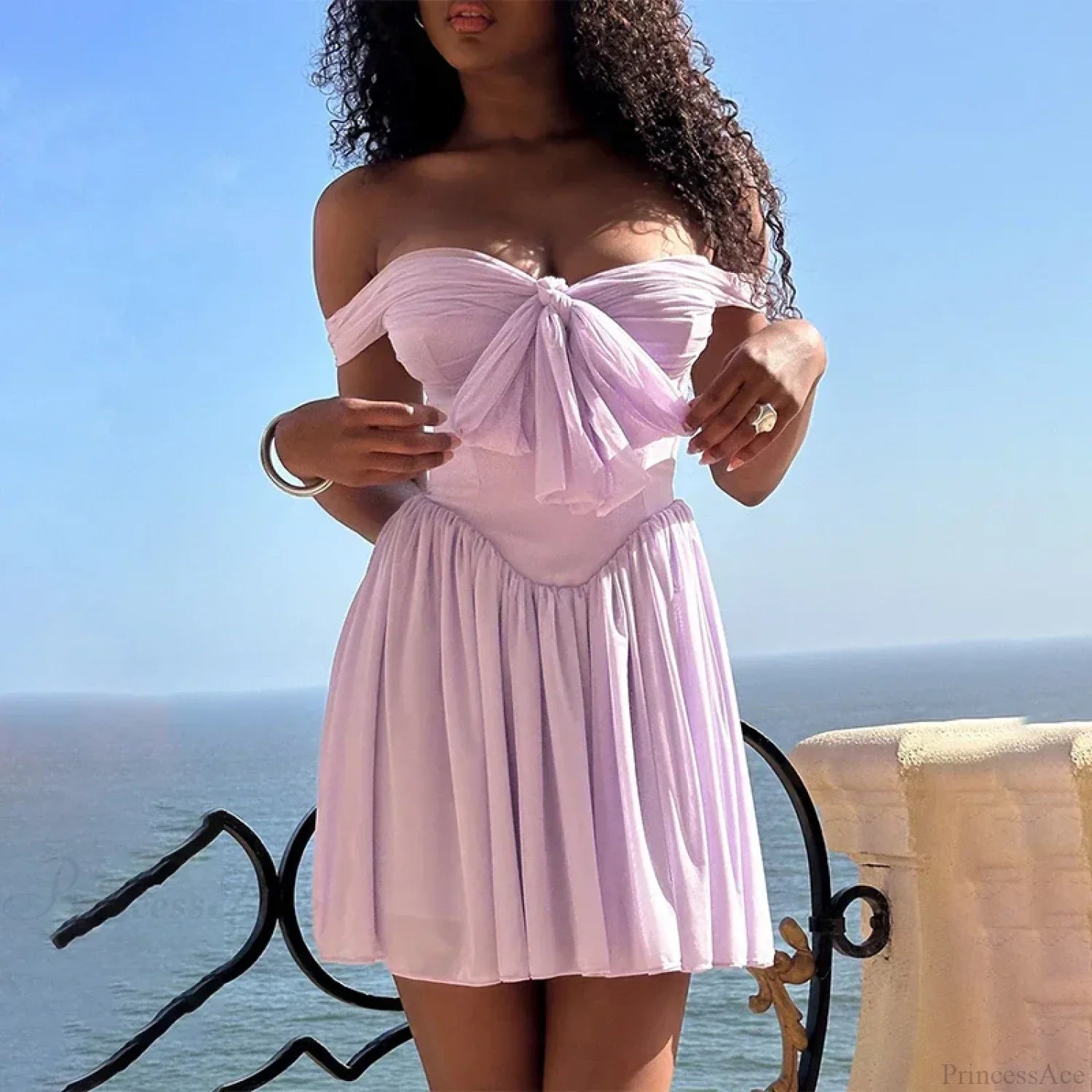 Mesh Waist Wrap A-line Vacation Dress image 2