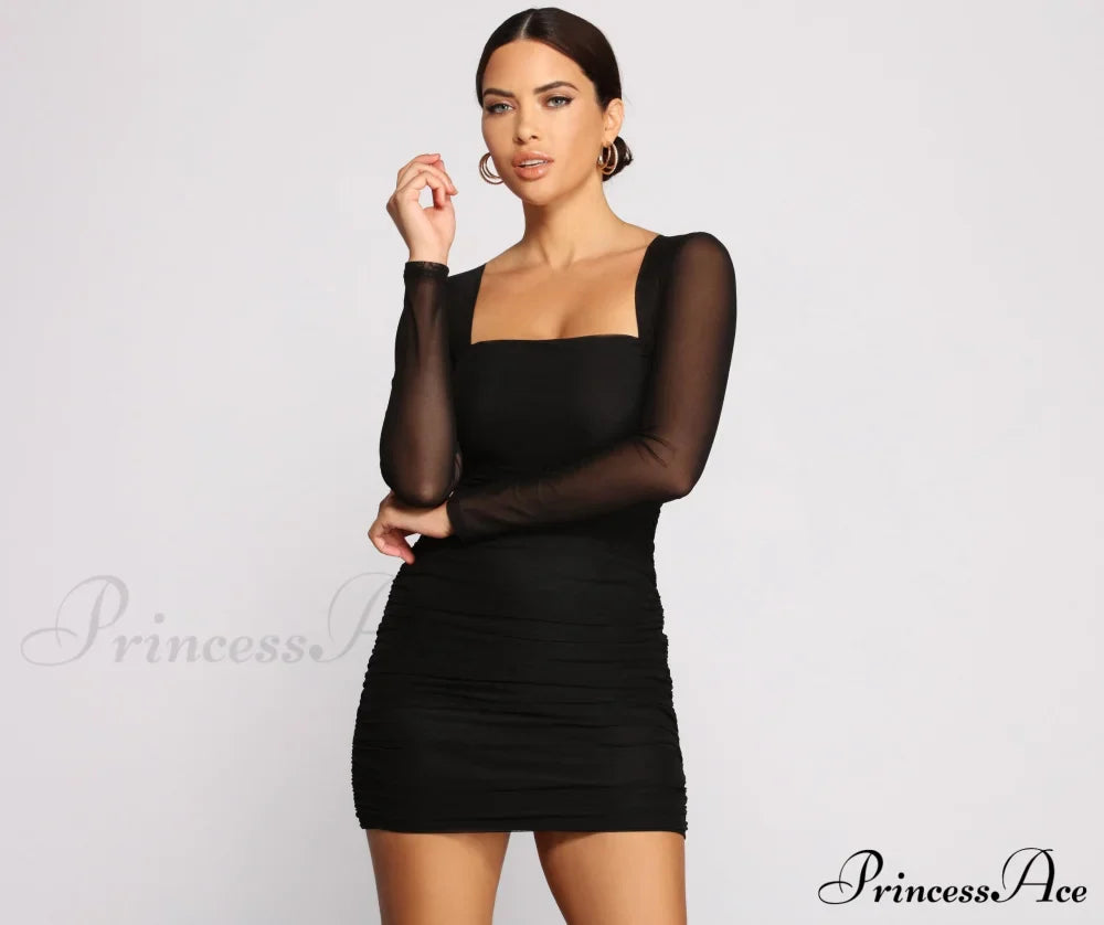 Mesmerize In Mesh Charming Ruched Mini Dress image 1