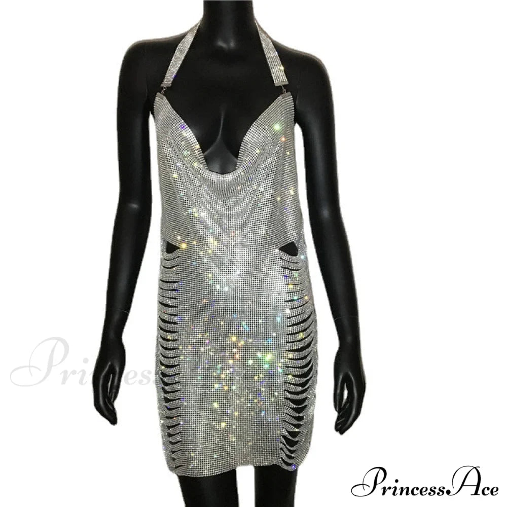 Metal Diamond Nightclub Sexy Backless Flash Dress image 7