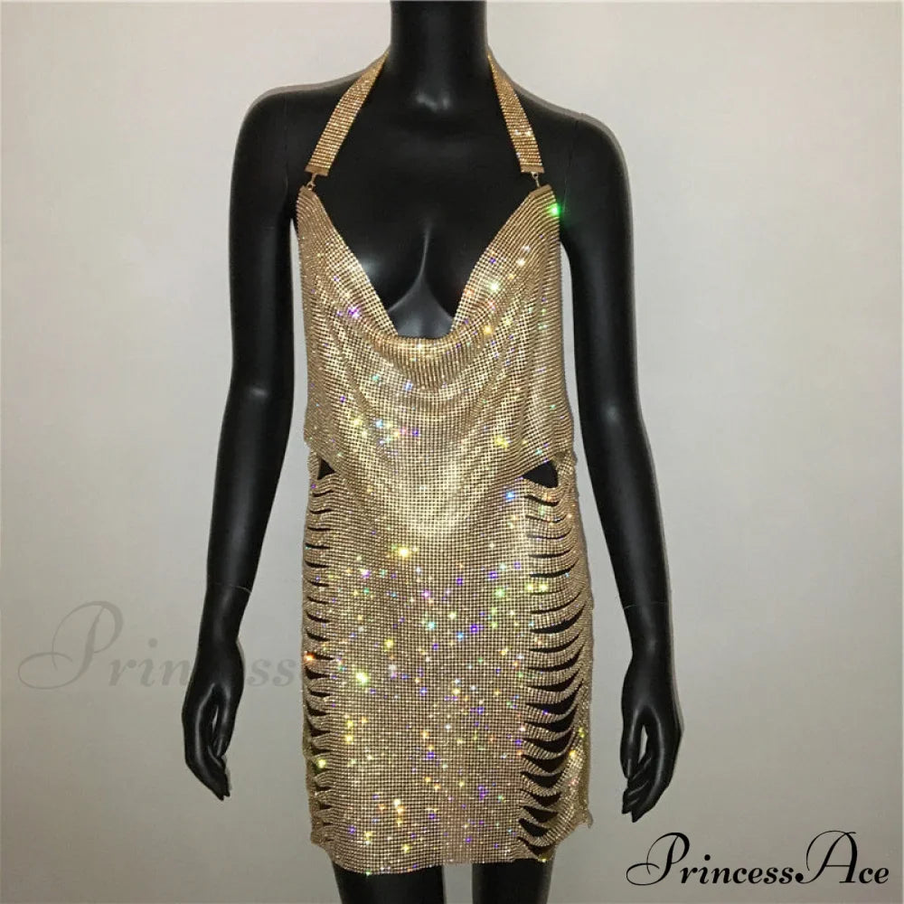 Metal Diamond Nightclub Sexy Backless Flash Dress image 5