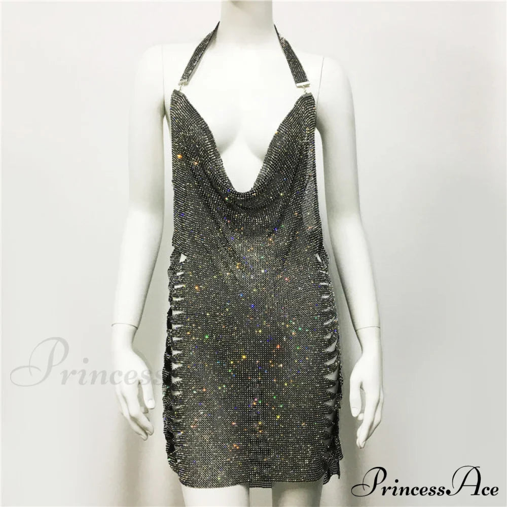 Metal Diamond Nightclub Sexy Backless Flash Dress image 3