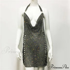 Metal Diamond Nightclub Sexy Backless Flash Dress image 3