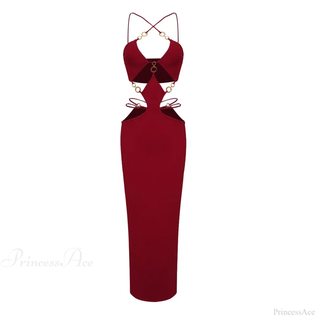 Metal Ring Halter Maxi Party Dress image 3