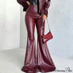 Metallic PU Leather High-Waist Flared Pants image 6
