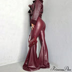 Metallic PU Leather High-Waist Flared Pants image 2