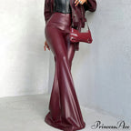 Metallic PU Leather High-Waist Flared Pants image 1
