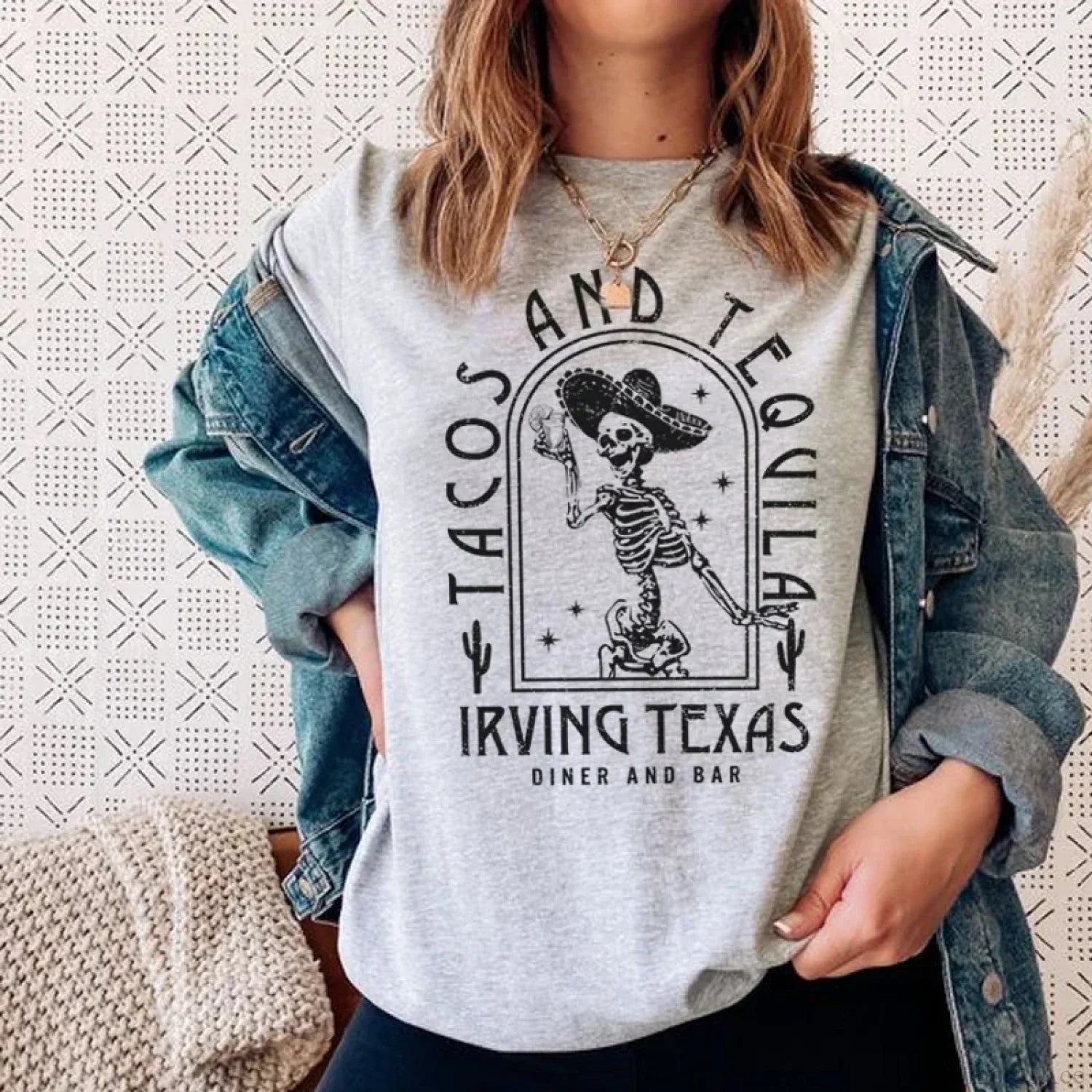 Mexican Skeleton Tacos Boho T-shirt image 1