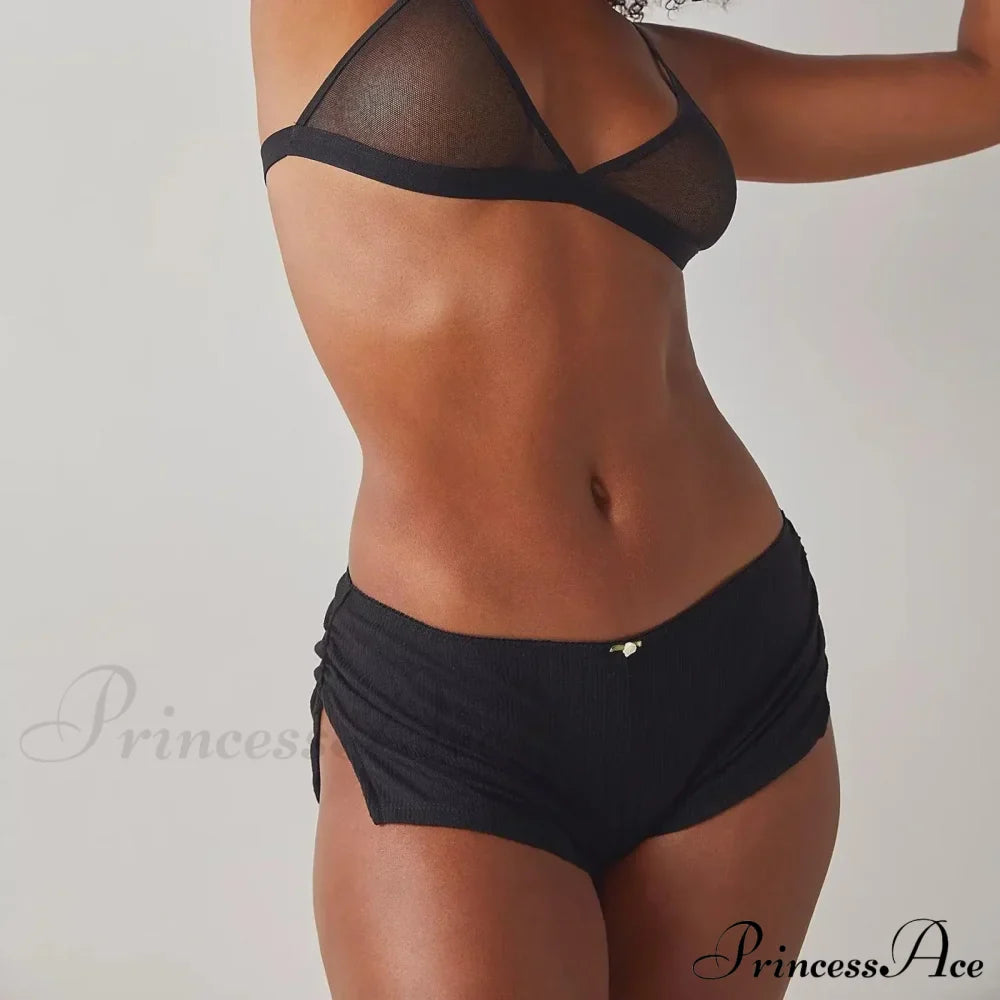 Micro Low Waist Side Slit Mini Pleated Slim Underwear Short image 6