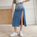 Mid-length Slit Denim Skirt image 1