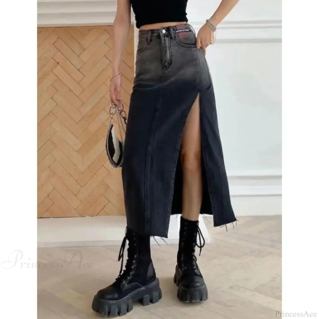 Mid-length Slit Denim Skirt image 5