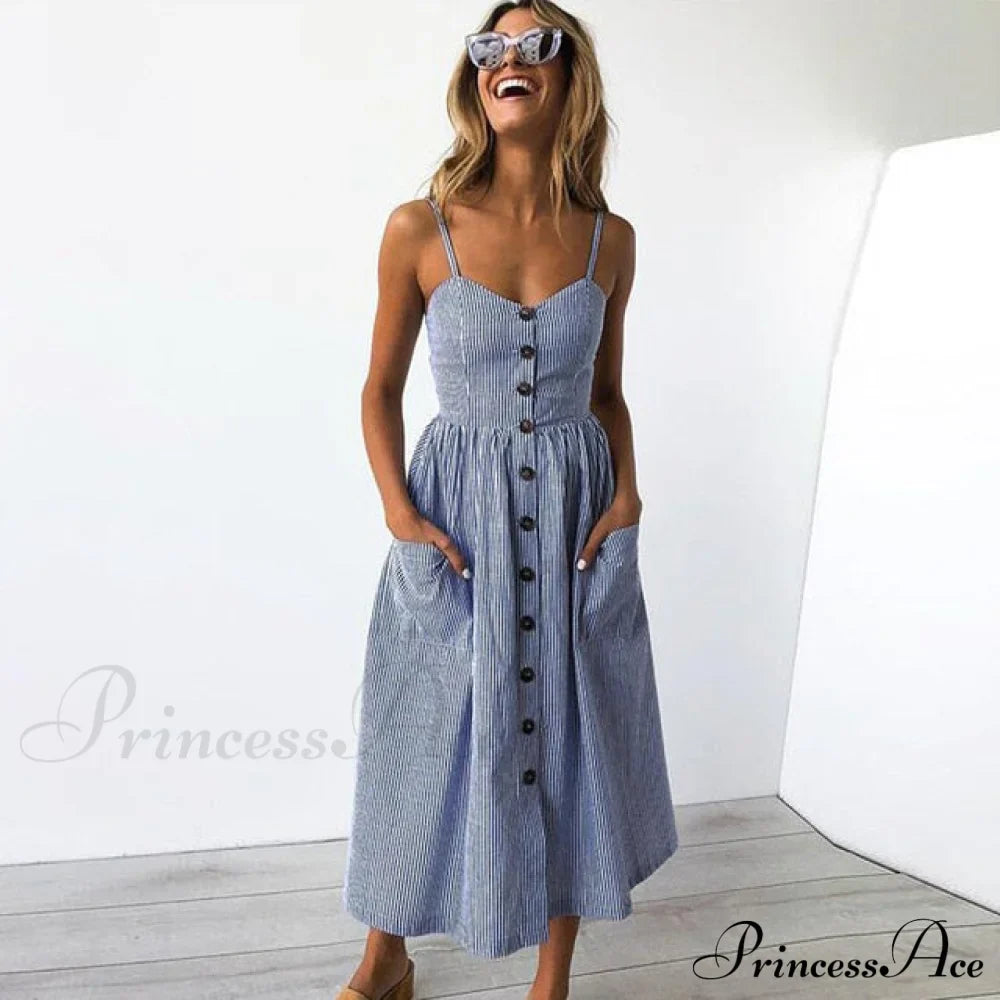 Polka Dot Striped Backless Midi Dress image 13