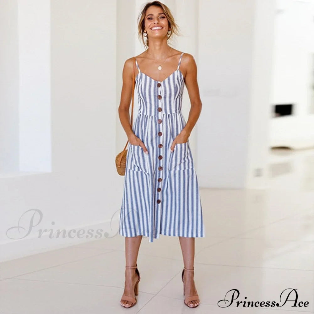 Polka Dot Striped Backless Midi Dress image 1