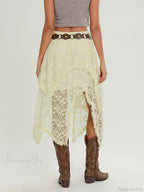 Midi Lace Floral Irregular Hem Elastic Waist Summer Skirt image 5
