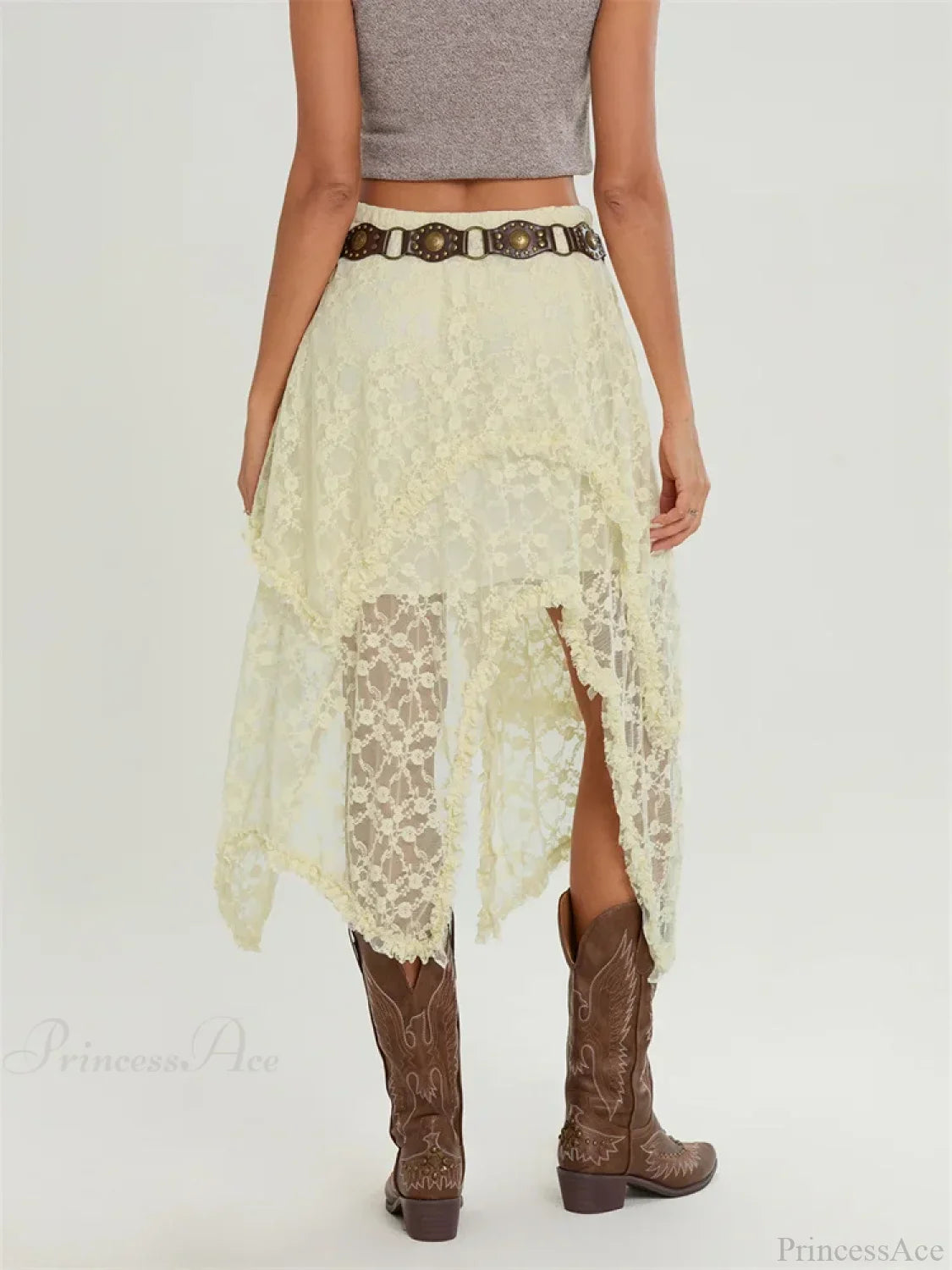 Midi Lace Floral Irregular Hem Elastic Waist Summer Skirt image 5