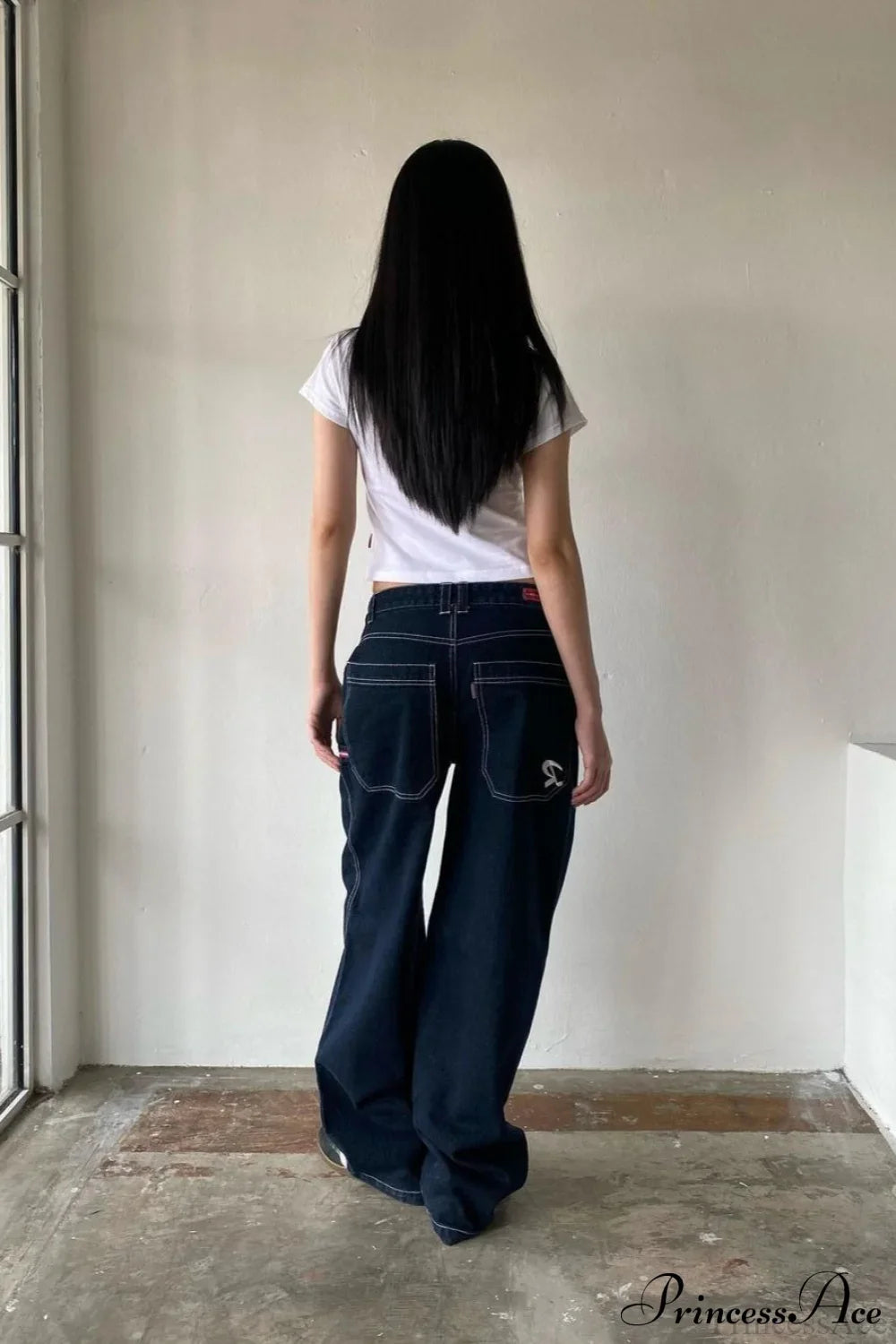 Minimalist Pocket Embroidery Relaxed Wide Leg Jeans image 6