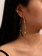 Minimalist Rhinestone Inlaid Chunky Hoop Earrings image 2