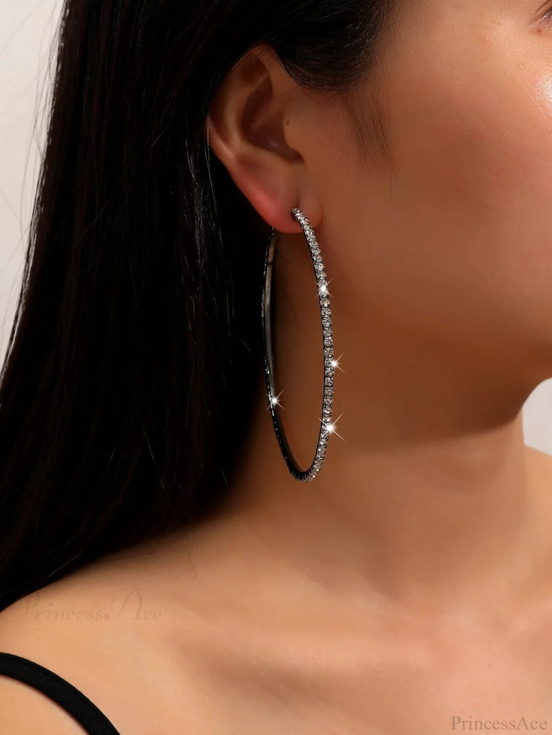 Minimalist Rhinestone Inlaid Chunky Hoop Earrings image 2
