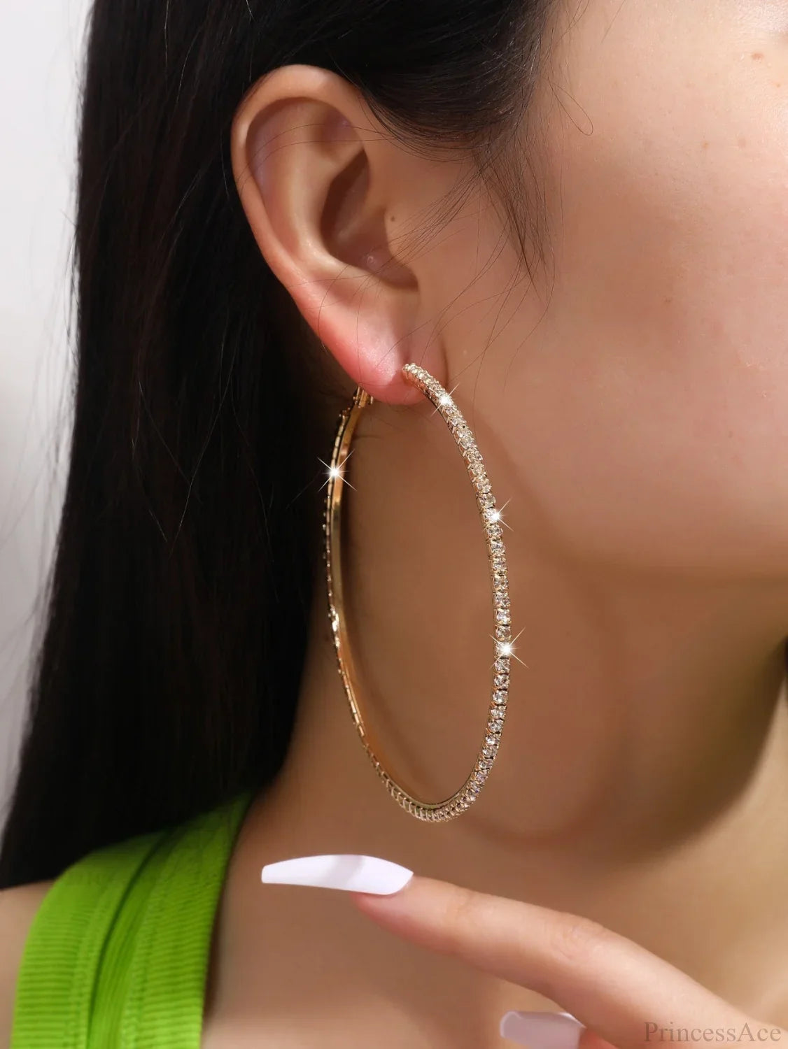 Minimalist Rhinestone Inlaid Chunky Hoop Earrings image 1
