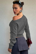 Minimalist Slim Asymmetrical Neck Long Sleeve Blouse image 6