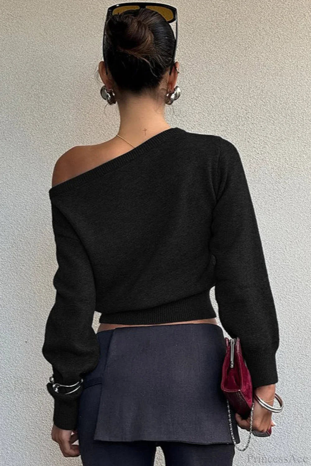 Minimalist Slim Asymmetrical Neck Long Sleeve Blouse image 10