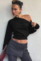 Minimalist Slim Asymmetrical Neck Long Sleeve Blouse image 8