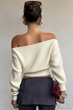 Minimalist Slim Asymmetrical Neck Long Sleeve Blouse image 2