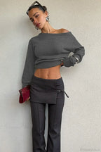 Minimalist Slim Asymmetrical Neck Long Sleeve Blouse image 7