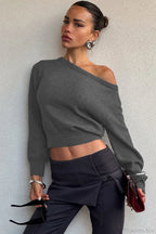 Minimalist Slim Asymmetrical Neck Long Sleeve Blouse image 5