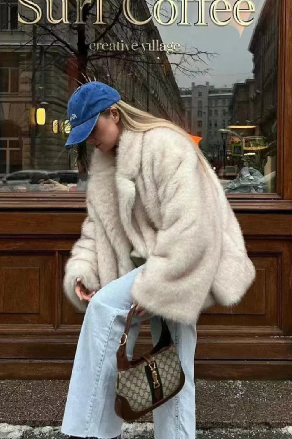 Minimalist Solid Color Plush Tip-Dyed Faux Fox Fur Oversized Coat image 2