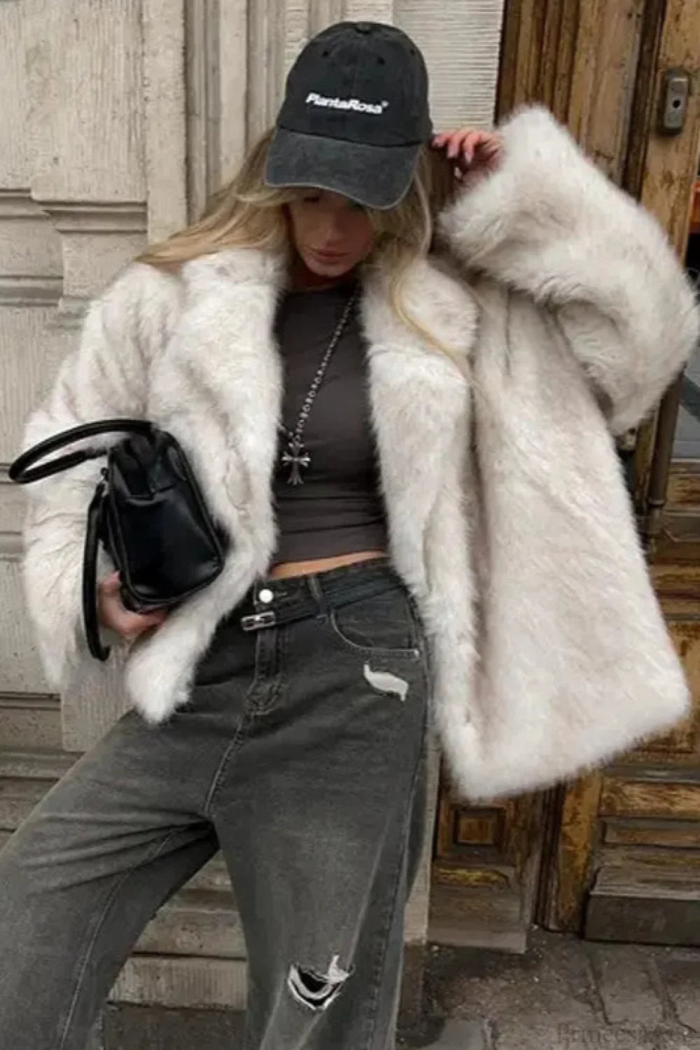 Minimalist Solid Color Plush Tip-Dyed Faux Fox Fur Oversized Coat image 3