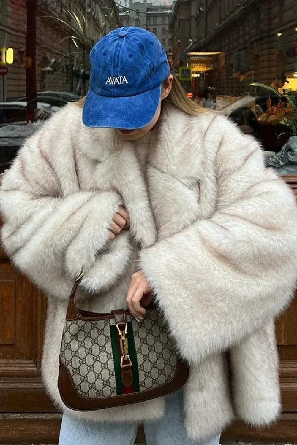 Minimalist Solid Color Plush Tip-Dyed Faux Fox Fur Oversized Coat image 1
