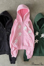 Minimalist Star Print Zip-Up Hoodie image 4