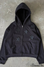 Minimalist Star Print Zip-Up Hoodie image 1