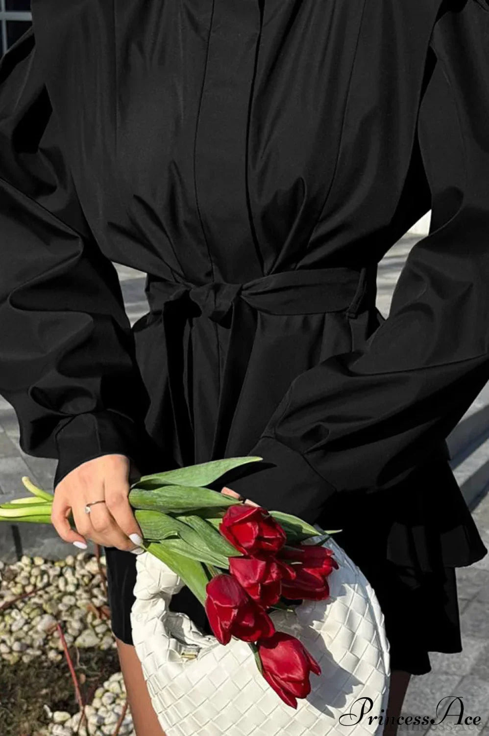 Minimalist Waist Tie Collar Long Sleeve Trench Coat image 2